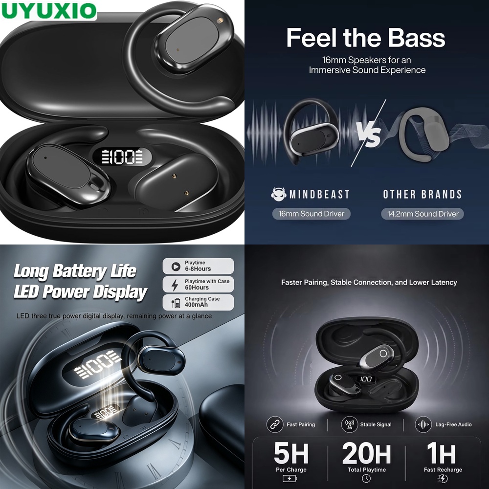 Bone Conduction Running Headphones - Open-Ear-Kopfhörer und kabellose Ohrhörer mit 90°-Winkel