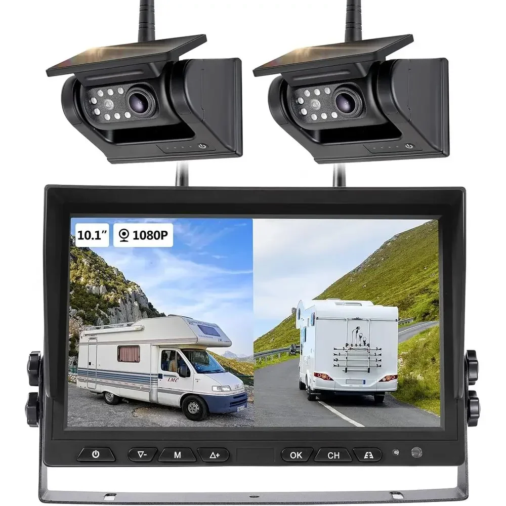 Cameras - 10,1 Zoll – 2 magnetische Solar-Wireless-Rückfahrkameras,
