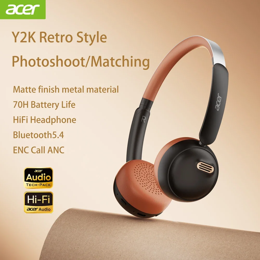Anc Wireless Over Ear Headphones - Acer OHW111 Bluetooth-Kopfhörer im Retro-Stil, Over-Ear