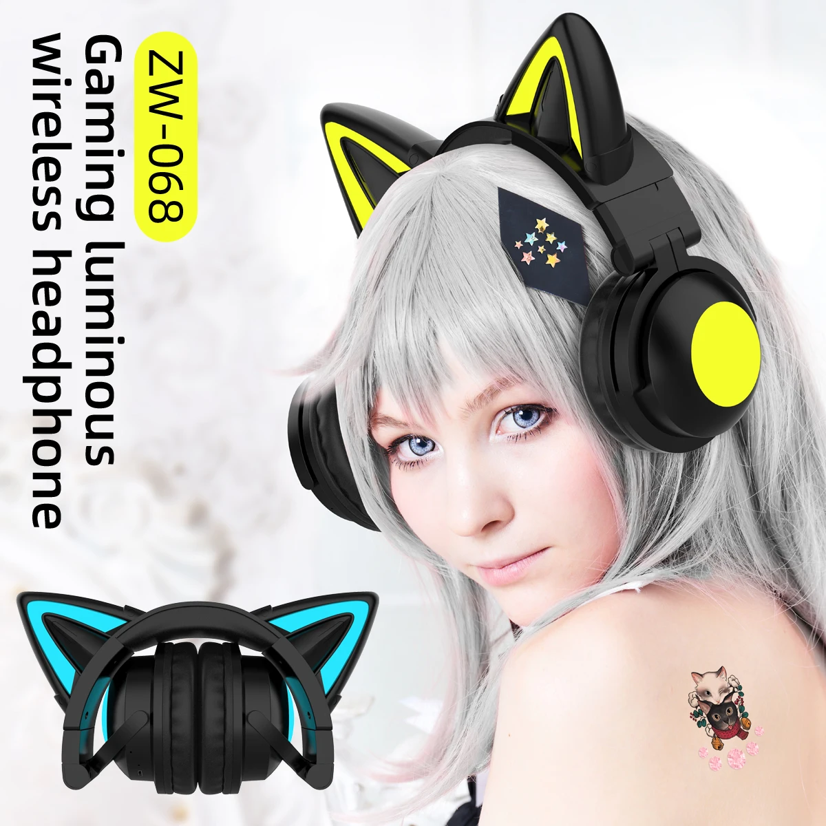 Cat Ear Bluetooth Headset Led - ZW068 Bluetooth Kopfhörer LED licht Katze