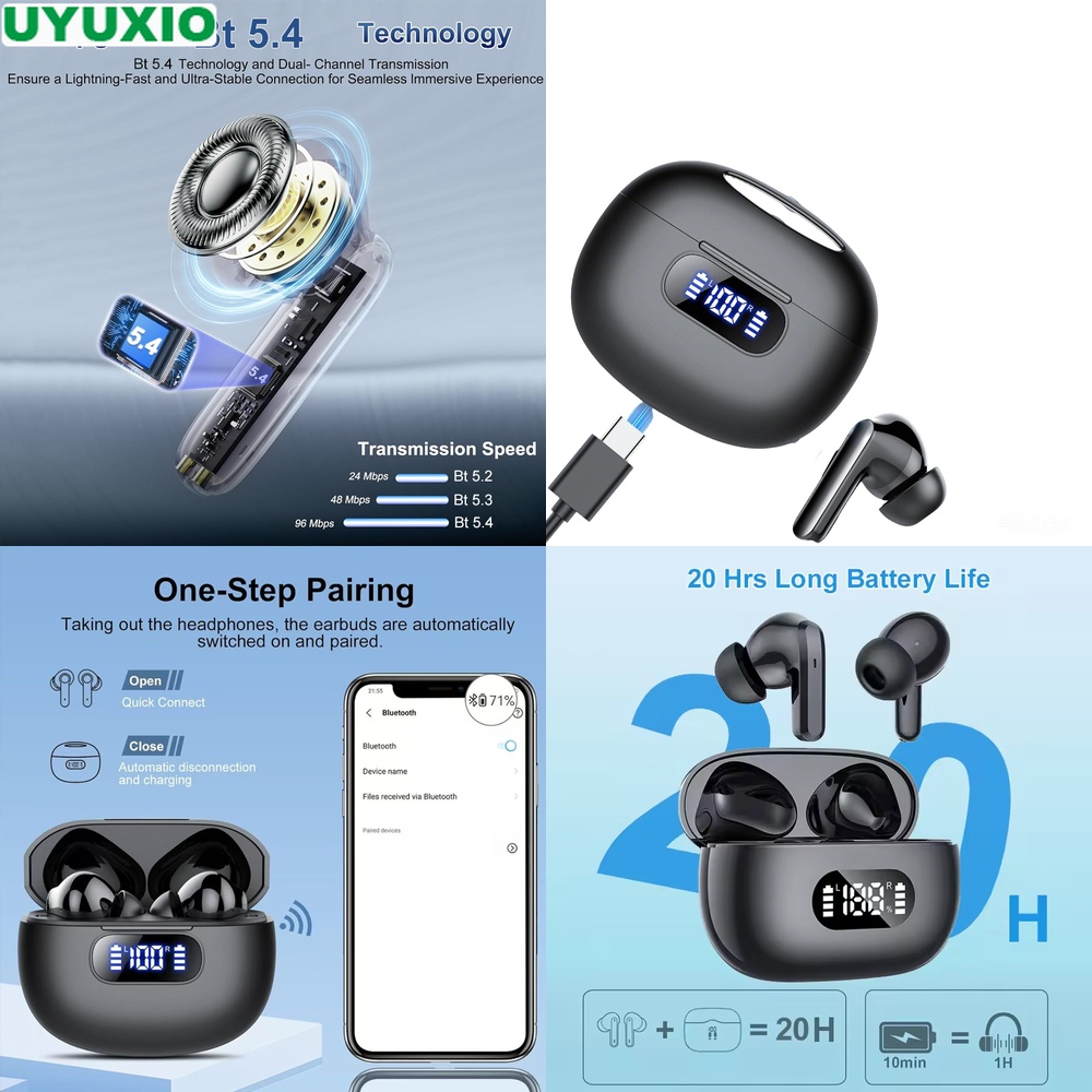 Bone Conduction Running Headphones - HiFi-Stereo-Wireless-Ohrhörer mit LED-Display-Gehäuse, 50 Stunden Ultra-Spielzeit,